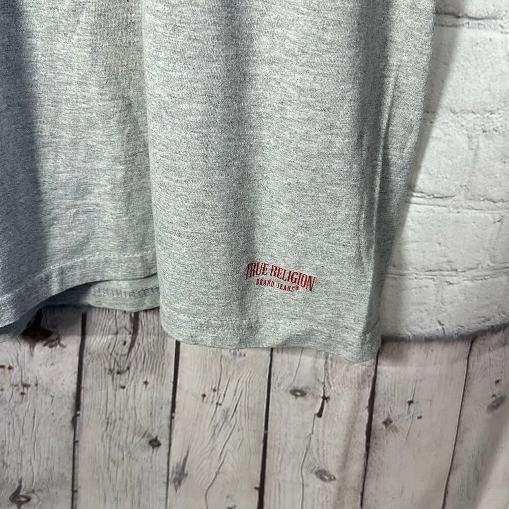 True Religion Mens Gray V neck T-shirt‎ size L Large Short Sleeve SS